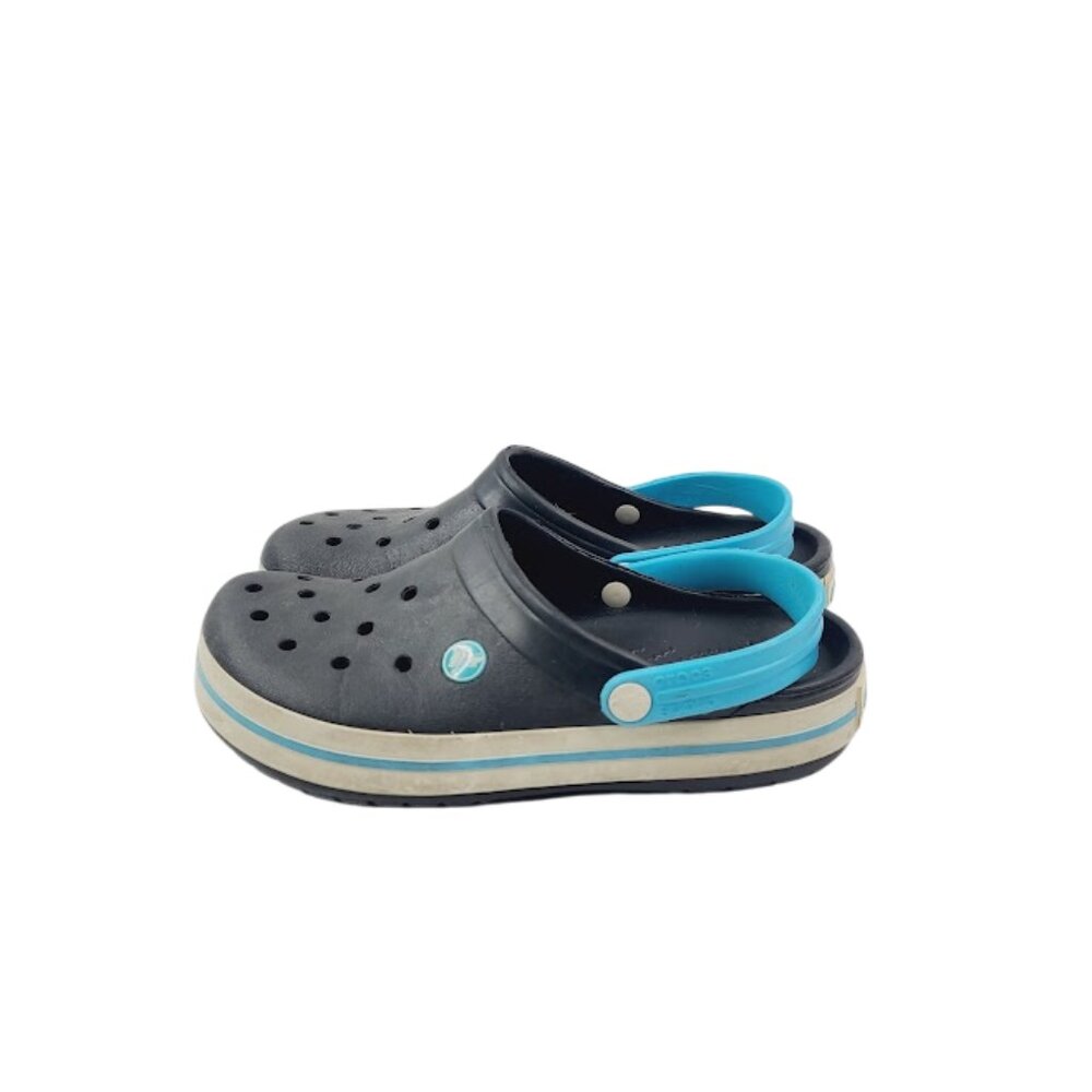 Crocs Boy's Blue Black Classic Crockband Adjustable Slip-On Casual Clogs Size 6